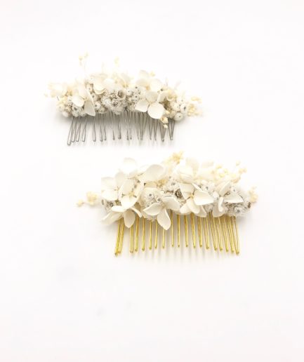 Peigne de fleurs séchées Immortelle - Couleur ivoire