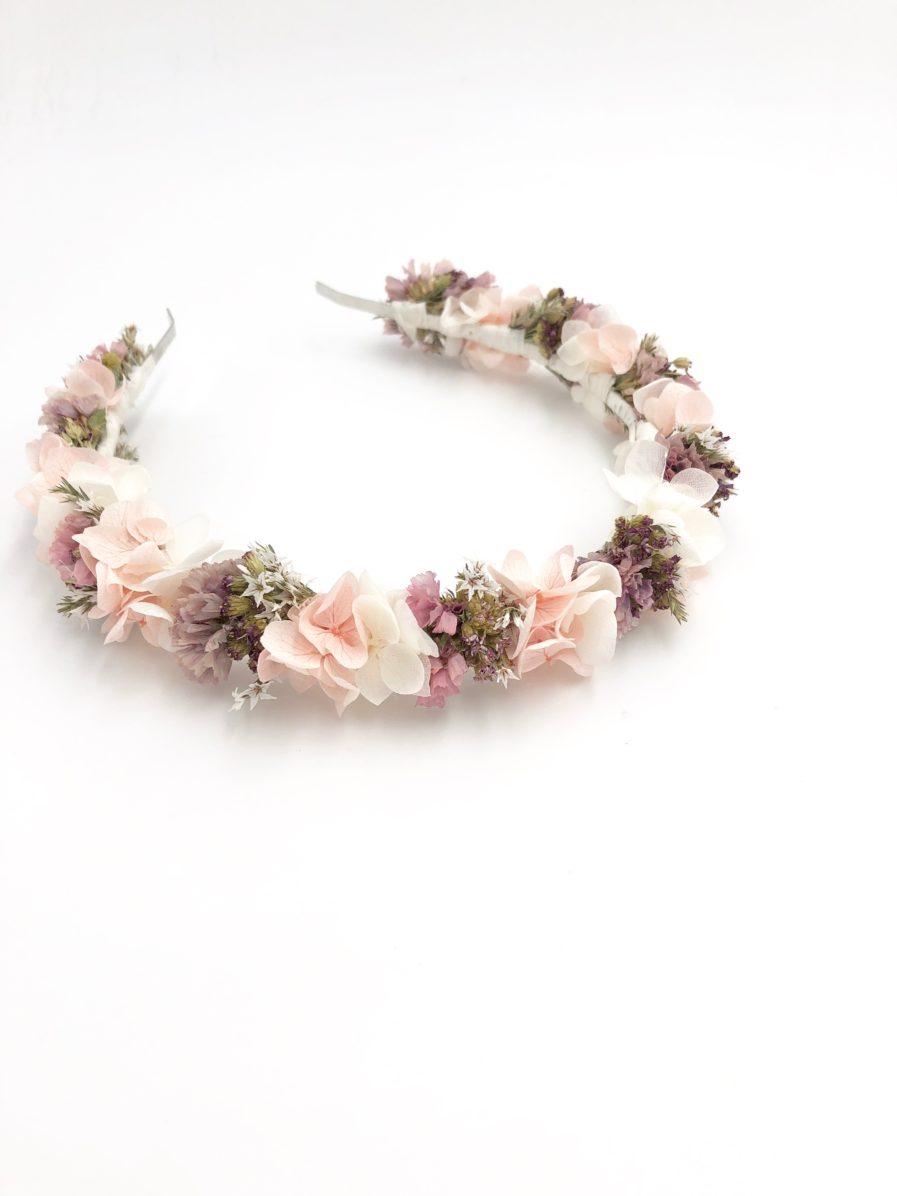 Headband de mariée Lilla en fleurs séchées roses
