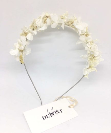 Headband de Mariage Candide - Fleurs séchées et naturelles blanches et ivoire pour les mariages. Serre-tête de mariage en fleurs naturelles Fait main en France