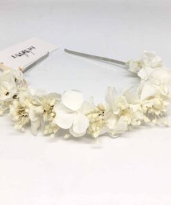 Headband de Mariage Candide - Fleurs séchées et naturelles blanches et ivoire pour les mariages. Serre-tête de mariage en fleurs naturelles Fait main en France