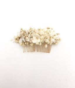 Peigne de mariée Nive en gypsophile stabilisé et en hortensias