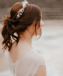 Headband de fleurs Ori - Anaïs Nannini - Les Fleurs Dupont - Serre-tête doré et blanc
