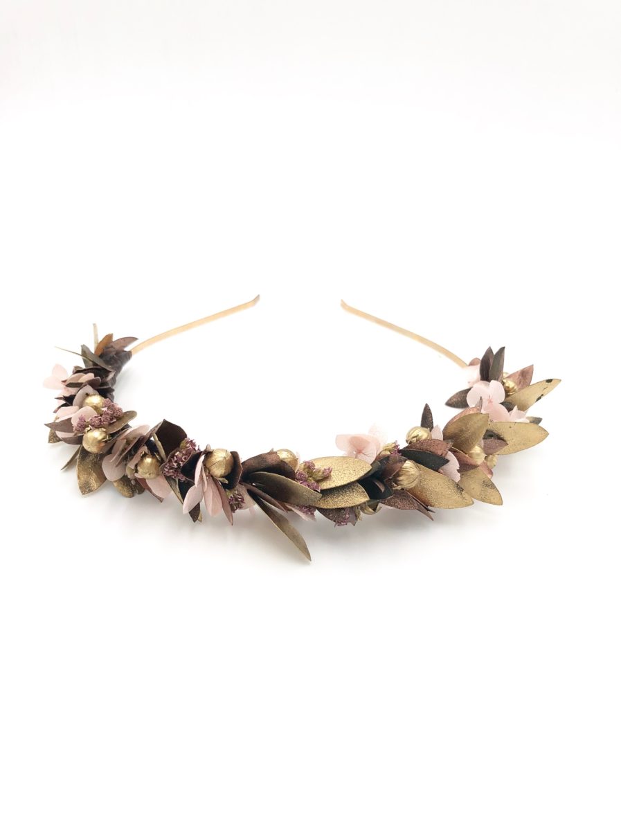 Headband de fleurs Phyra - Tons cuivrés et roses