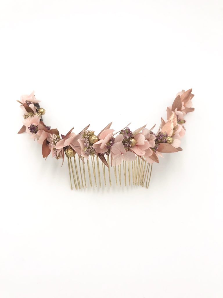 Peigne de mariée Phyra en fleurs stabilisées et séchées - Collection Orichalque
