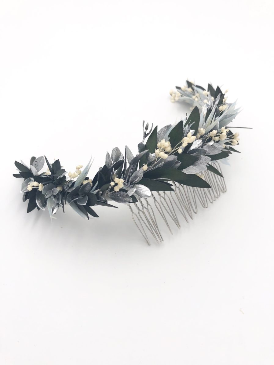 Peigne de mariée Turquin long en fleurs stabilisées - Les Fleurs Dupont - Collection Orichalque
