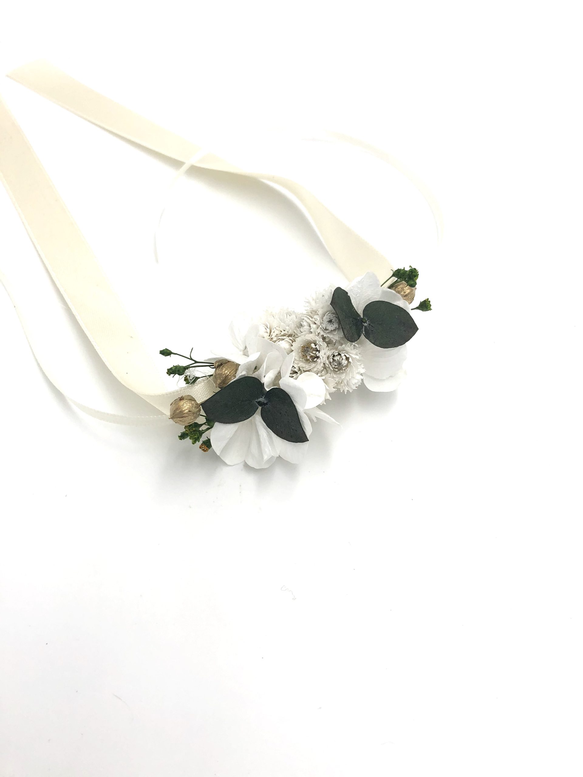 Bracelet Rigide Vintage En Résine Verte Avec Fleur Séchée - Modèle B1 - Occasion Très Bon état