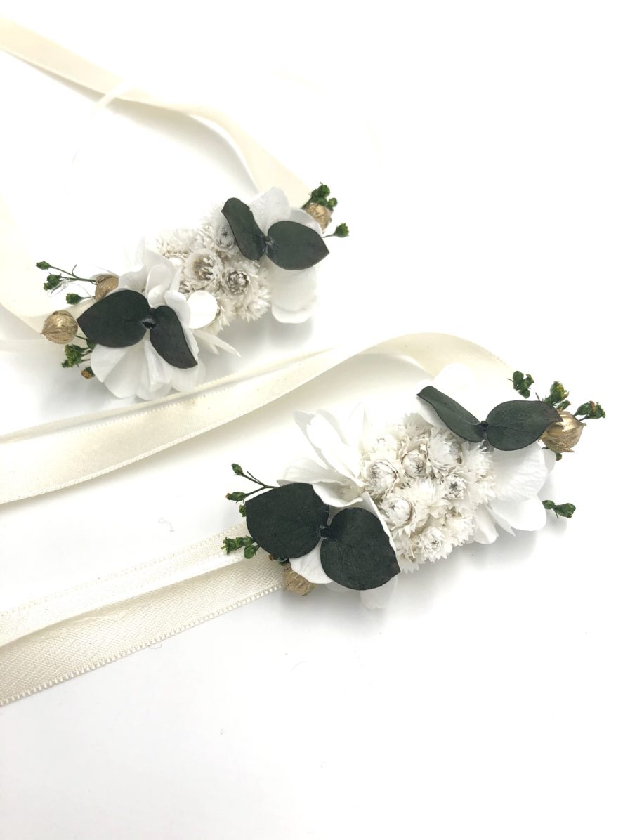 Bracelet en fleurs stabilisées et séchées Minthé pour la demoiselle d'honneur