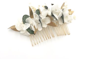 Peigne de fleurs stabilisées champêtre chic Opaline - peignes de fleurs stabilisées