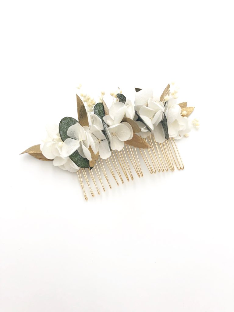 Peigne de fleurs stabilisées champêtre chic Opaline - peignes de fleurs stabilisées