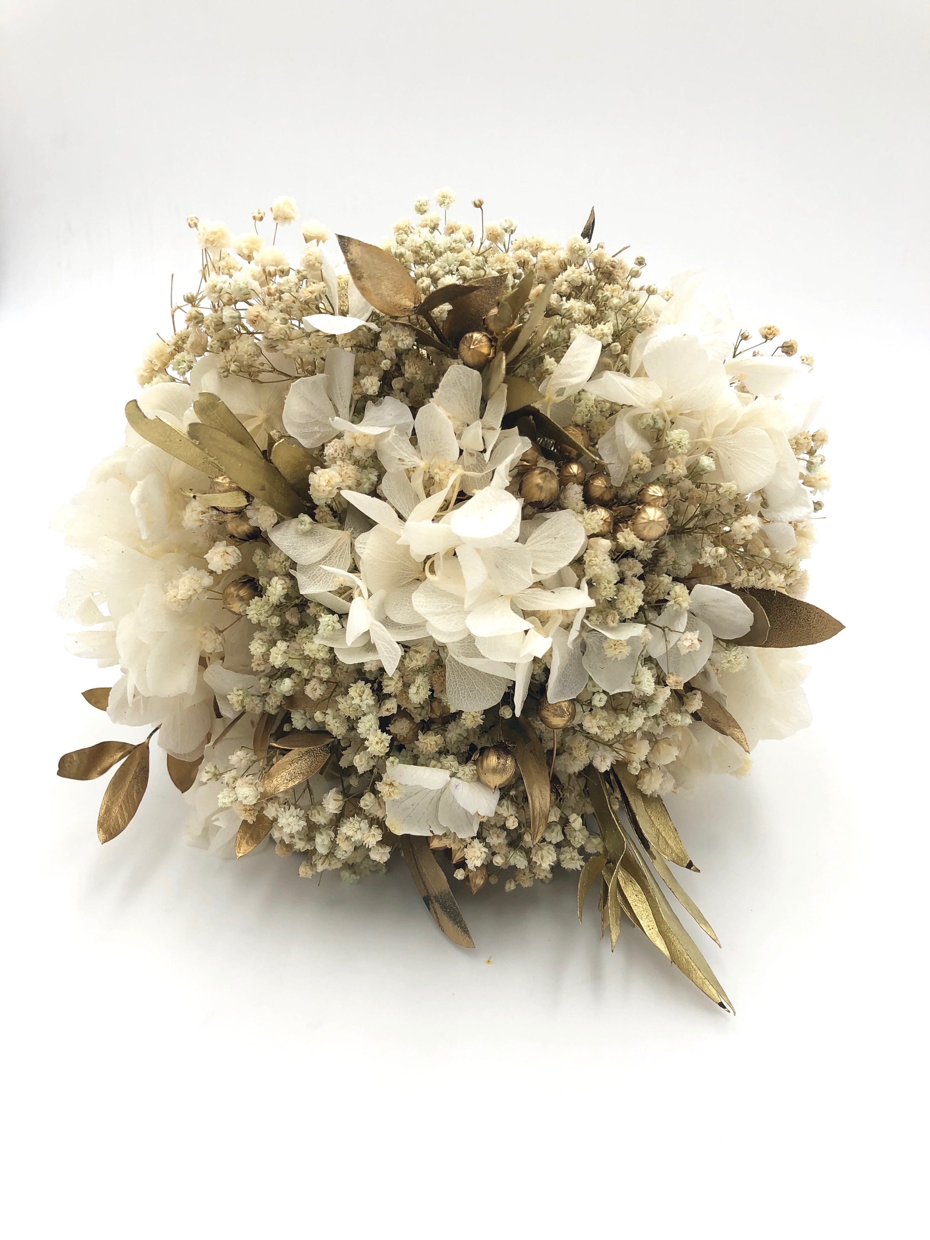 Bouquet de la mariée Ori en fleurs stabilisées dorées Les Fleurs Dupont