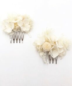 Peigne mini duo Nimbe en fleurs stabilisées blanches