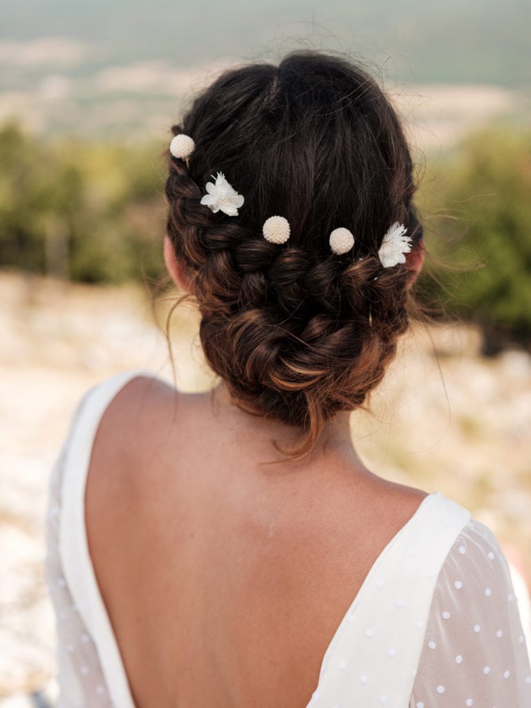 Pics à cheveux pour la mariée Nimbe - Fleurs stabilisées blanches