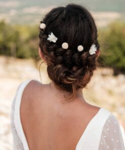 Pics à cheveux pour la mariée Nimbe - Fleurs stabilisées blanches