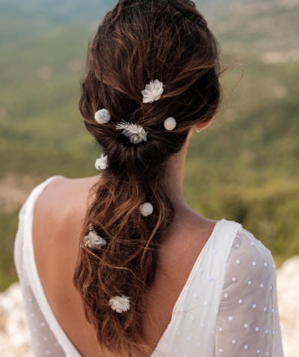pic à cheveux en fleur stabilisée Craspedia bleu Horizon - Pics à chignon de mariage