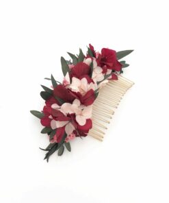 Peigne en fleurs bordeaux pour la mariée Carmin - Collection Couture