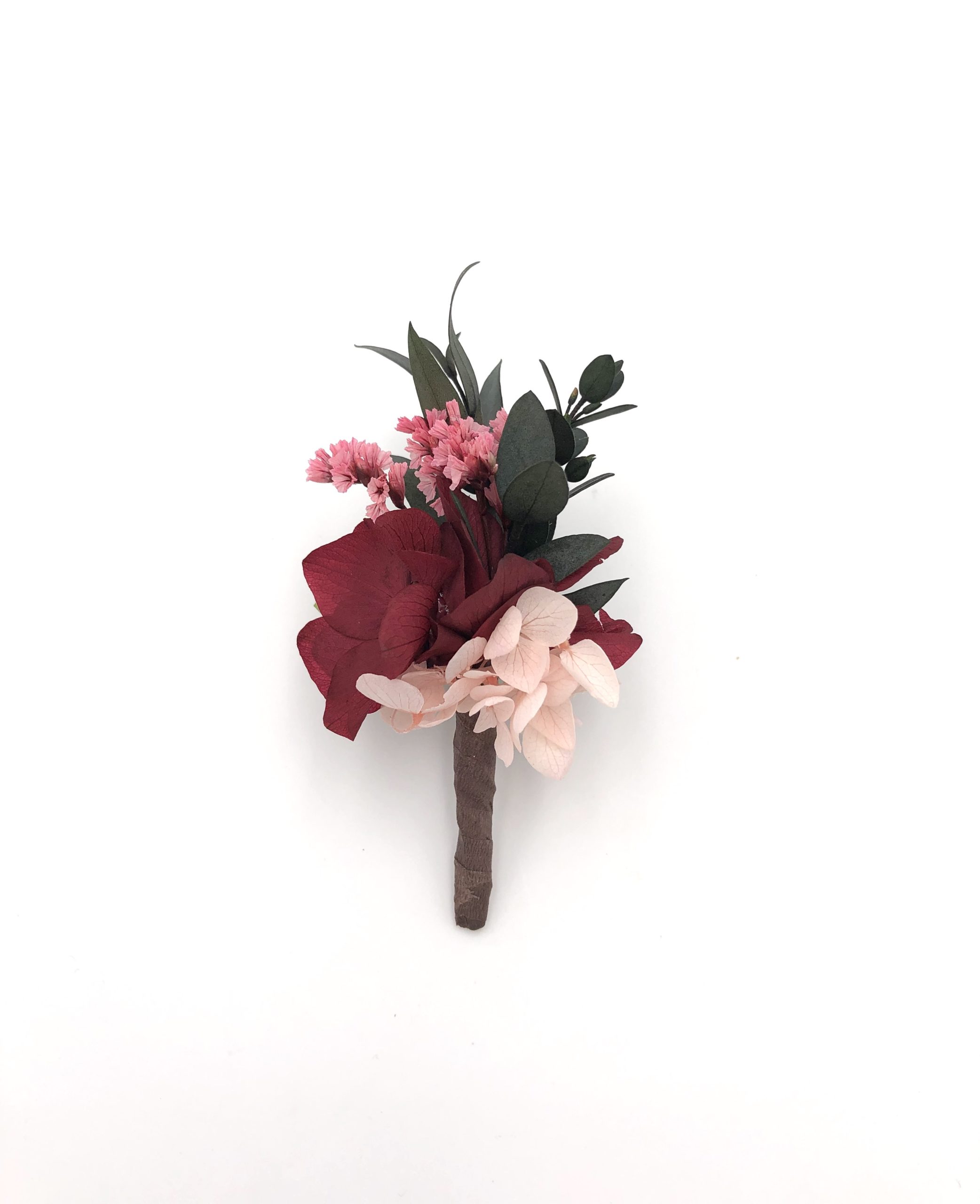 Boutonnière du marié Carmin en fleurs stabilisées - Les Fleurs Dupont