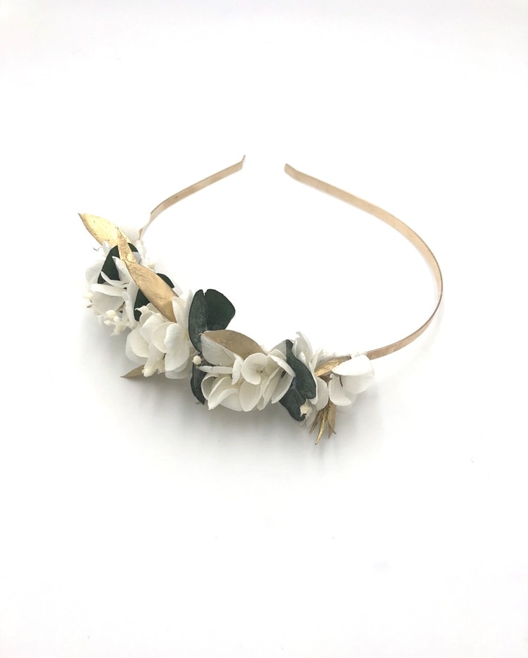 Headband de mariage en fleurs stabilisées Opaline - pour la mariée