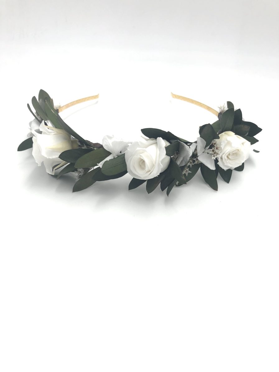 Headband en feuilles d'olivier Elaia pour la mariée moderne