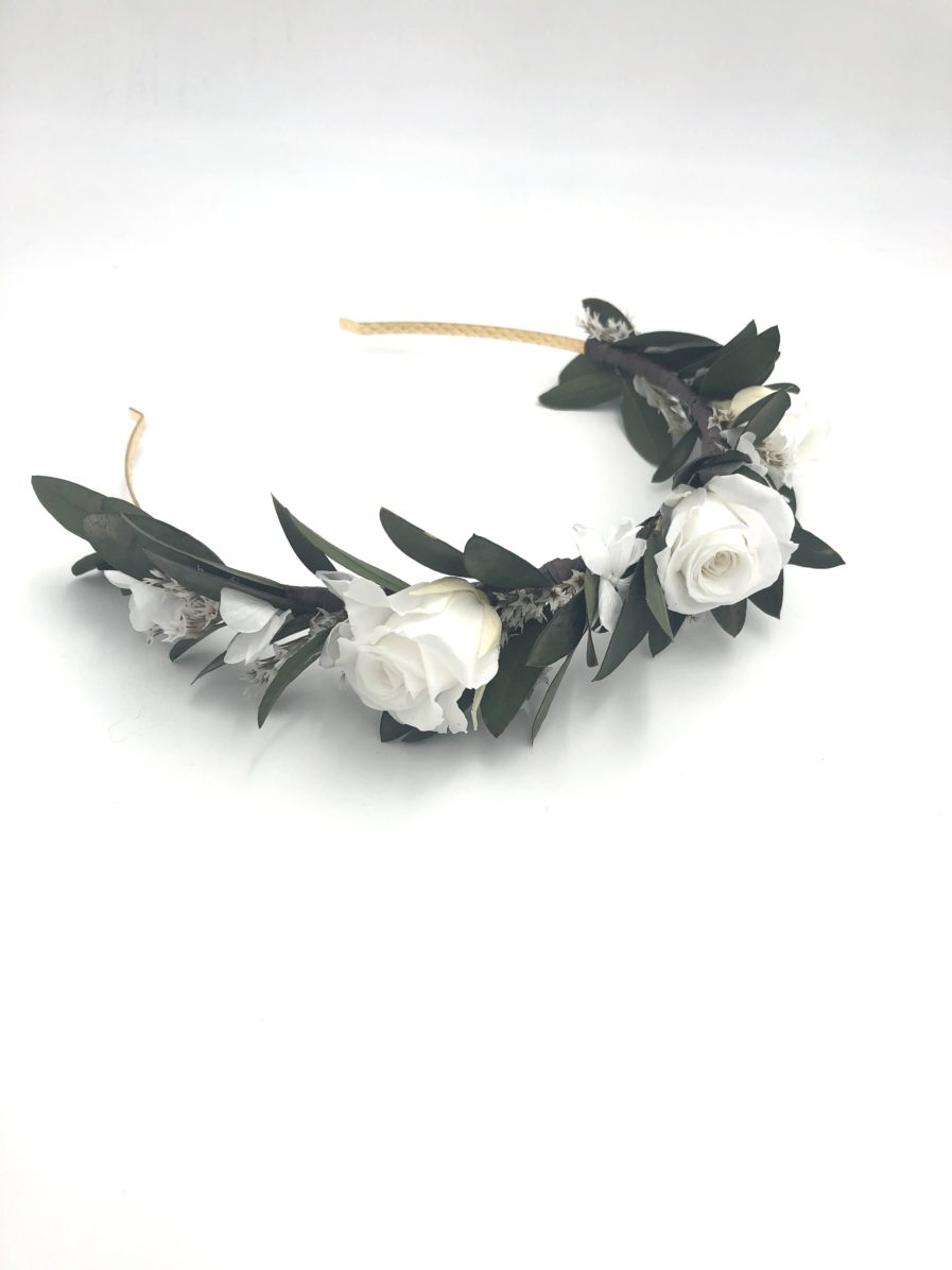 Headband en feuilles stabilisées Elaia pour la mariée