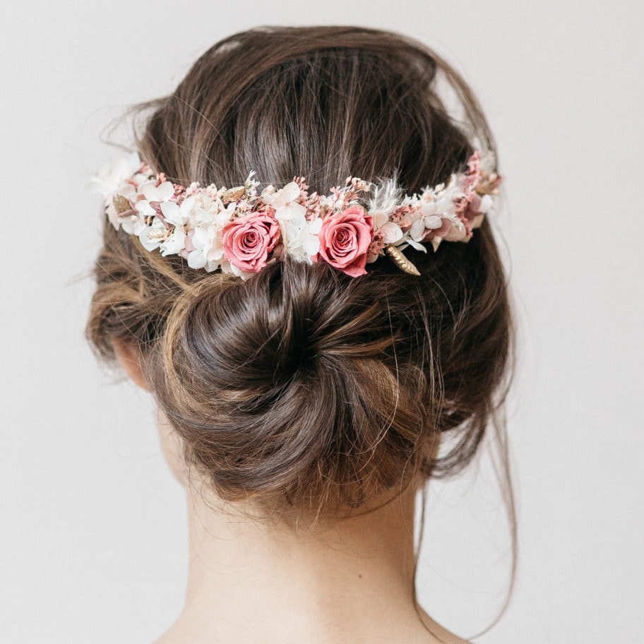 Peigne à Chignon Fait Main Avec Pierre Naturelle Tourmaline Rubellite – Création Unique Atelier Lunaire