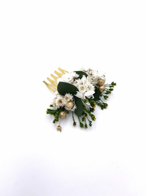 Peigne de mariée Minthé en fleurs stabilisées et séchées