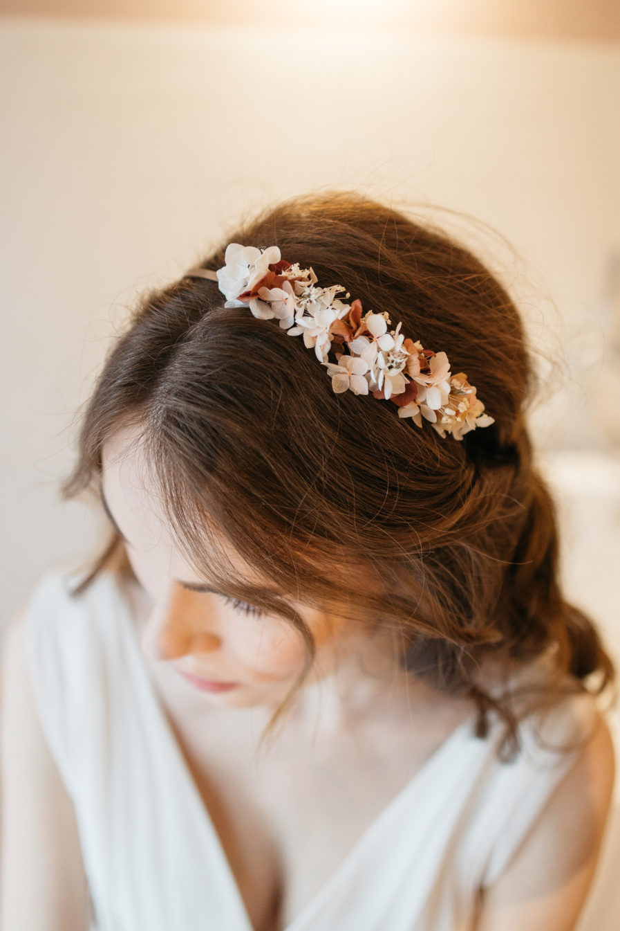 Headband en fleurs stabilisées Blush