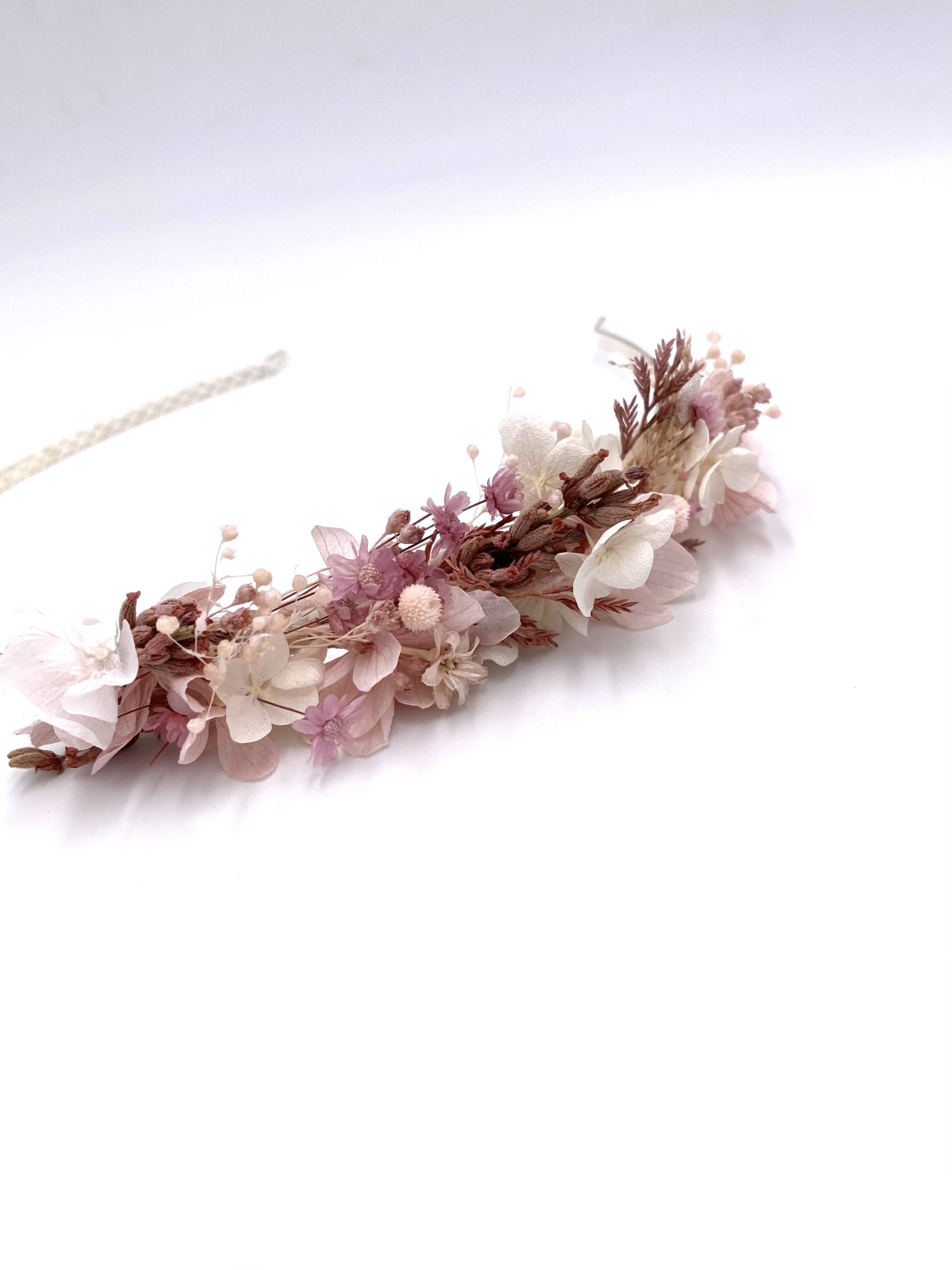 Couronne De Fleurs Séchées Pour Femme - Bandeau Okotberfest Ou Fête - Fleurs Roses, Blanches, Violettes Et Jaunes - Léger Et Confortable